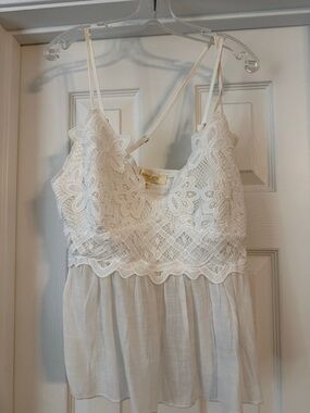 Rebellion White Lace-Trim Peplum Camisole